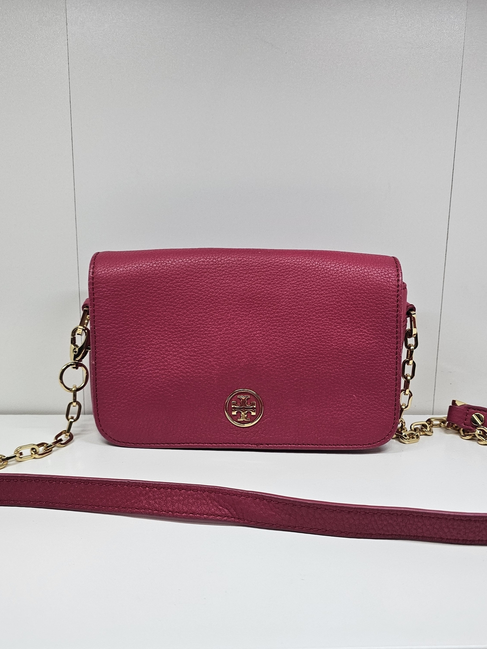 Tory Burch Fuchsia Pebbled Leather Crossbody
